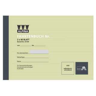 Art.-Nr. 336338<br>LEYKAM Fahrtenbuch A5149 A5 quer 2 x 40 Blatt selbstdurchschreibend