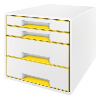 Art.-Nr. 343760<br>LEITZ Schubladenbox WOW Cube 5213 mit 4 Laden weiß/gelb