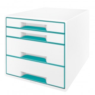 Art.-Nr. 343762<br>LEITZ Schubladenbox WOW Cube 5213 mit 4 Laden weiß/eisblau