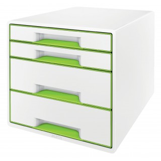Art.-Nr. 343763<br>LEITZ Schubladenbox WOW Cube 5213 mit 4 Laden weiß/grün