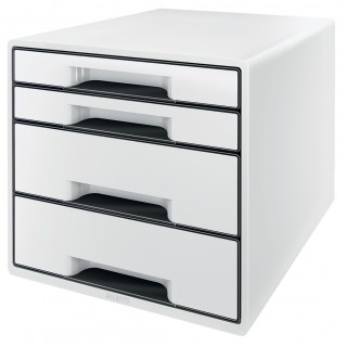 Art.-Nr. 343765<br>LEITZ Schubladenbox WOW Cube 5252 mit 4 Laden weiß/schwarz