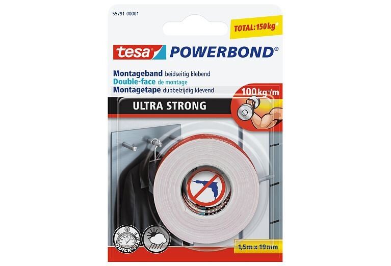 Art.-Nr. 343974<br>TESA Montageband Powerbond® Ultra Strong 55792 beidseitig klebend 5 m x 19 mm weiß