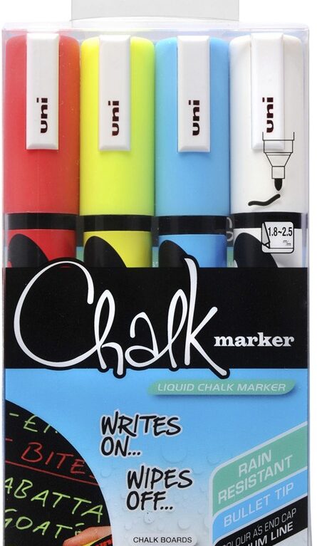 Art.-Nr. 926059<br>UNI-BALL Kreidemarker Uni Chalk 4 Stück mit Rundspitze 1,8-2,5 mm farbig sortiert
